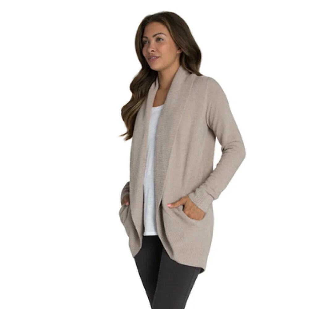 Barefoot Dreams Womens CozyChic Lite Circle Cardigan Open Front Sweater Taupe XS